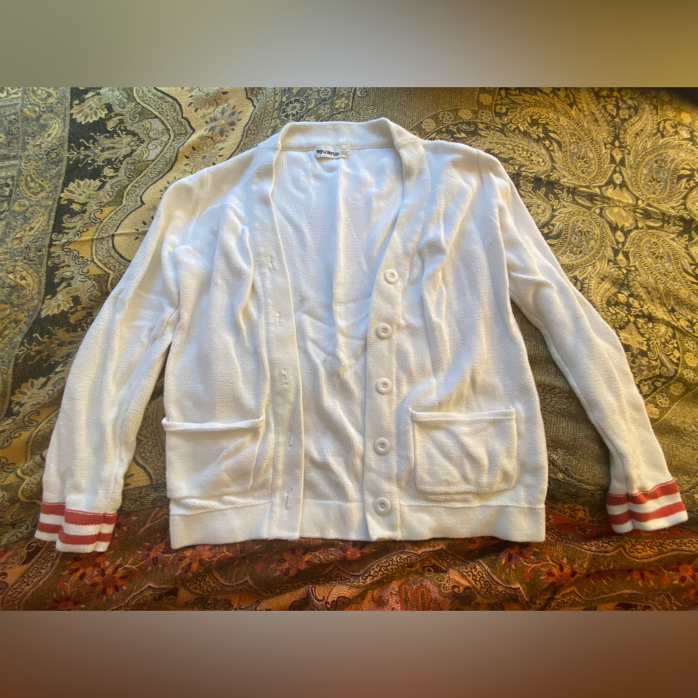 Varsity Style White & Red Cardigan Sweater